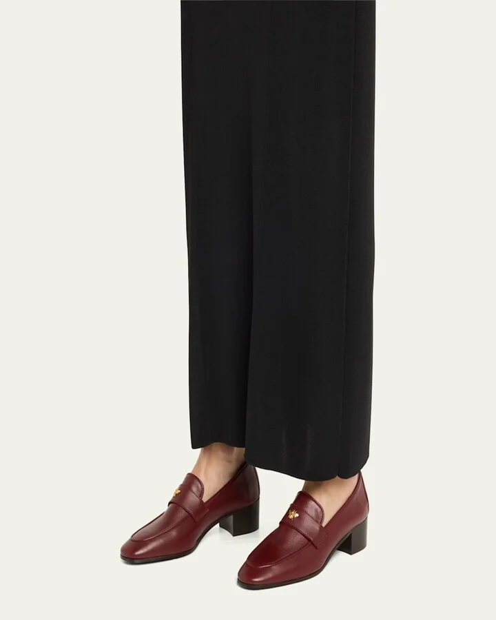 Leather Medallion Heeled Loafers - Image 3