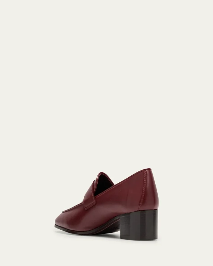 Leather Medallion Heeled Loafers - Image 5