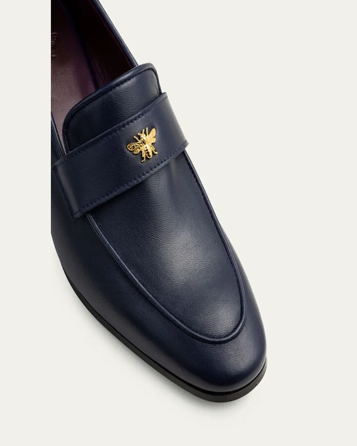 Leather Medallion Heeled Loafers - Image 4