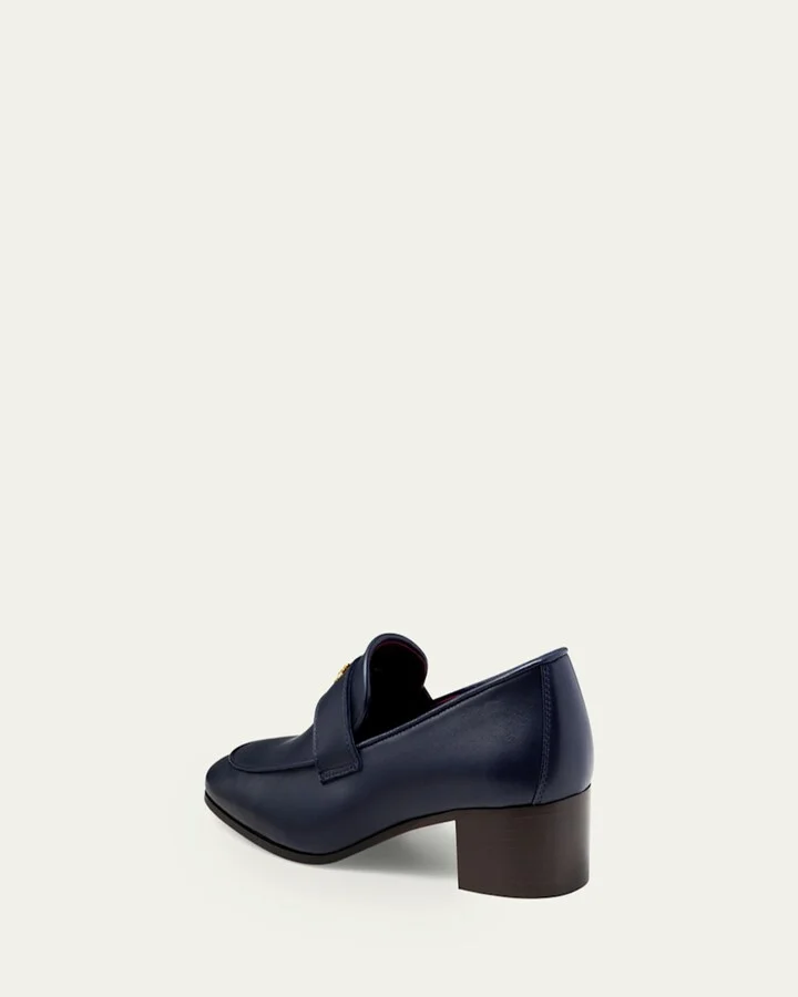 Leather Medallion Heeled Loafers - Image 5