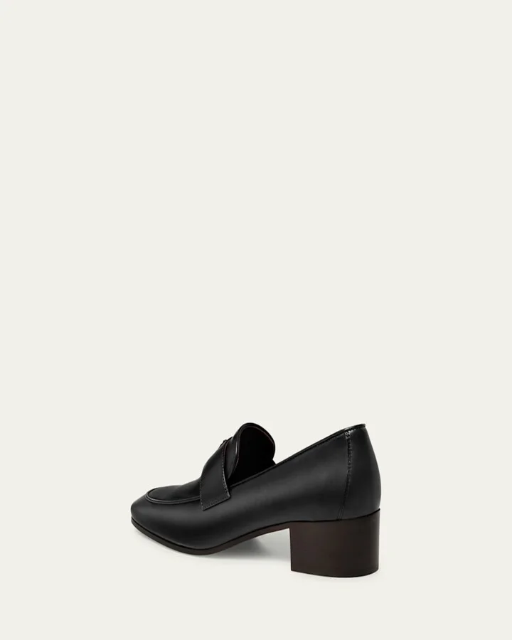 Leather Medallion Heeled Loafers - Image 5