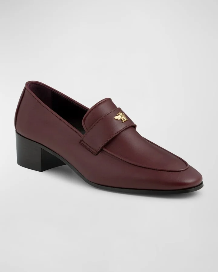 Leather Medallion Heeled Loafers - Image 4