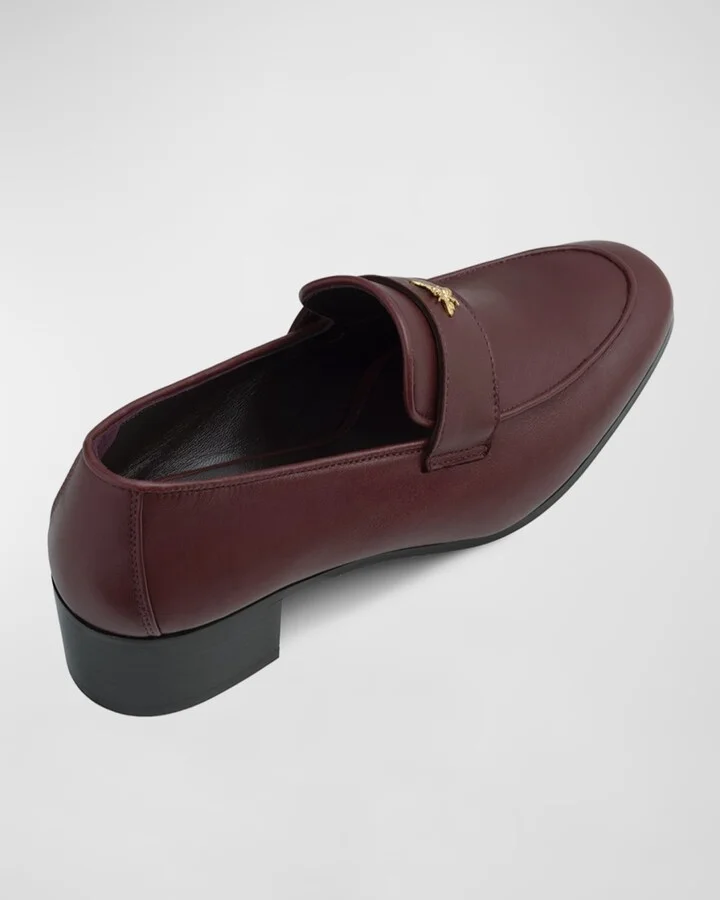 Leather Medallion Heeled Loafers - Image 5