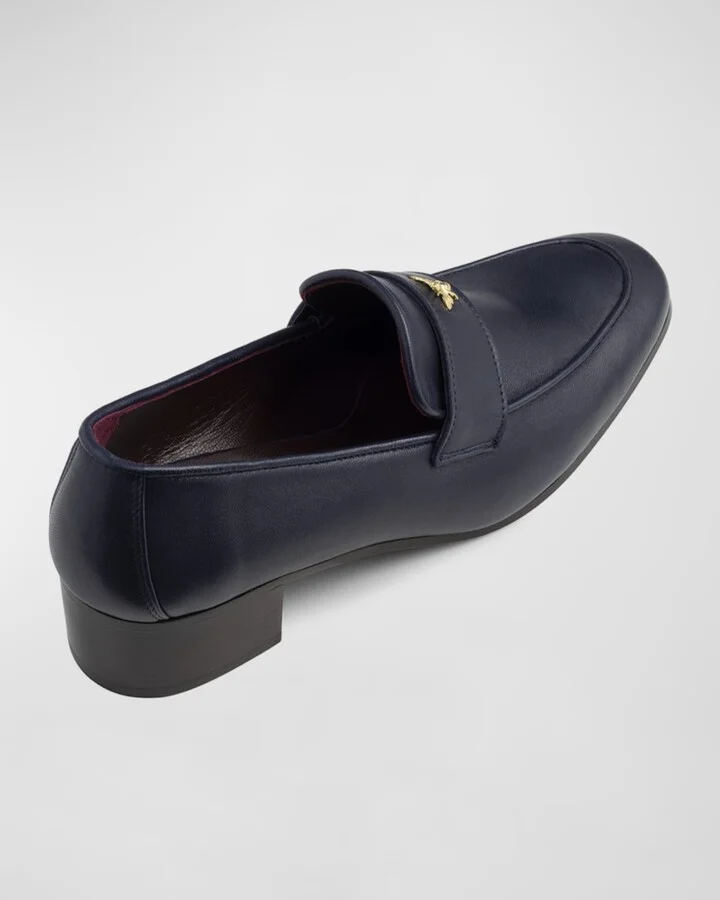 Leather Medallion Heeled Loafers - Image 3