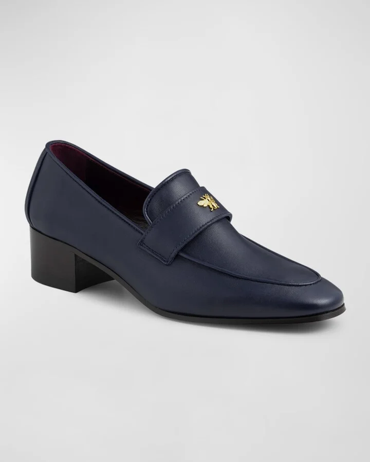 Leather Medallion Heeled Loafers - Image 4