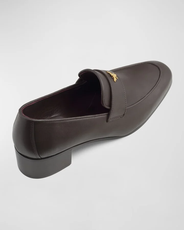 Leather Medallion Heeled Loafers - Image 2