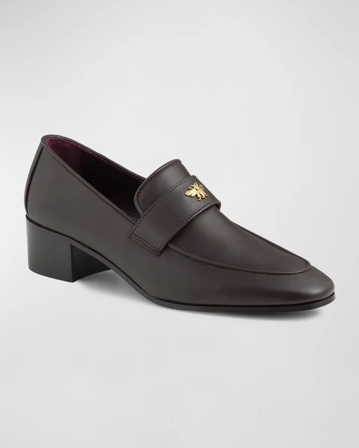 Leather Medallion Heeled Loafers - Image 5