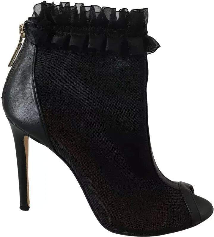 Leather Mesh Stiletto High Heels Peep Toe Boots Women's Shoes (Pre-Owned)