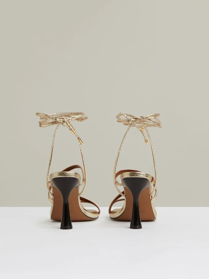 Leather Metallic Strappy Heeled Sandals - Image 4