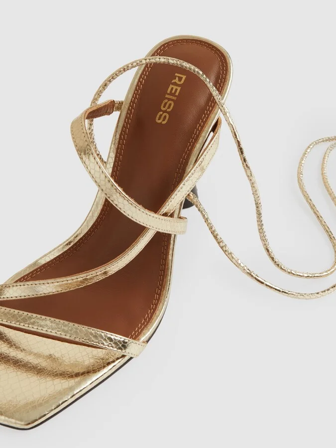 Leather Metallic Strappy Heeled Sandals - Image 5