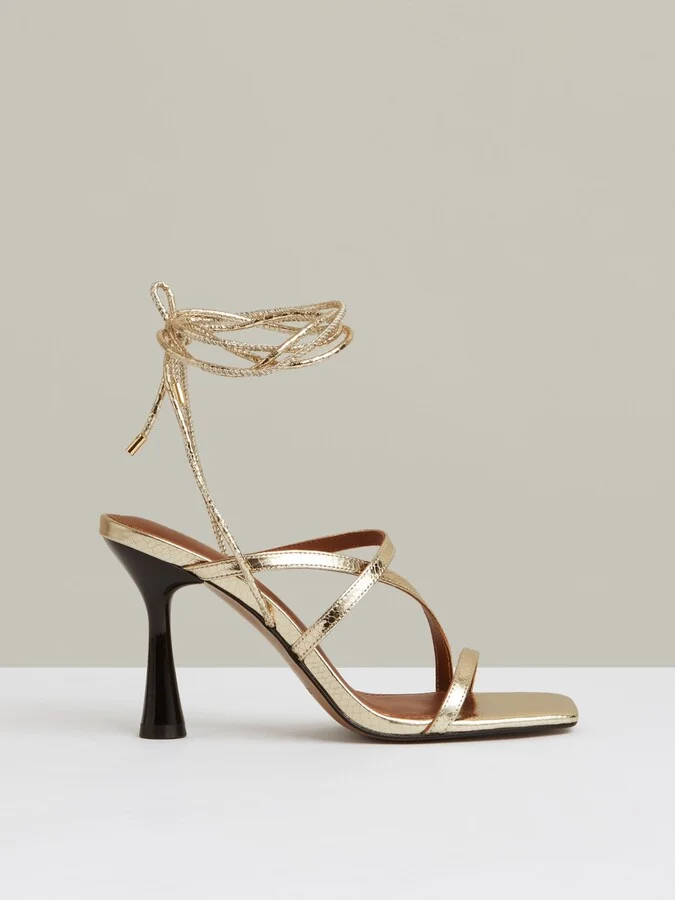Leather Metallic Strappy Heeled Sandals