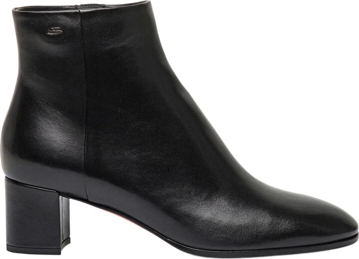 Leather mid-heel ankle boot
