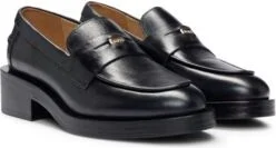 Leather moccasins with branded hardware- Black Women's Business Outfits size 10