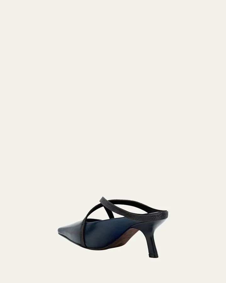 Leather Monili Crisscross Mule Pumps - Image 4