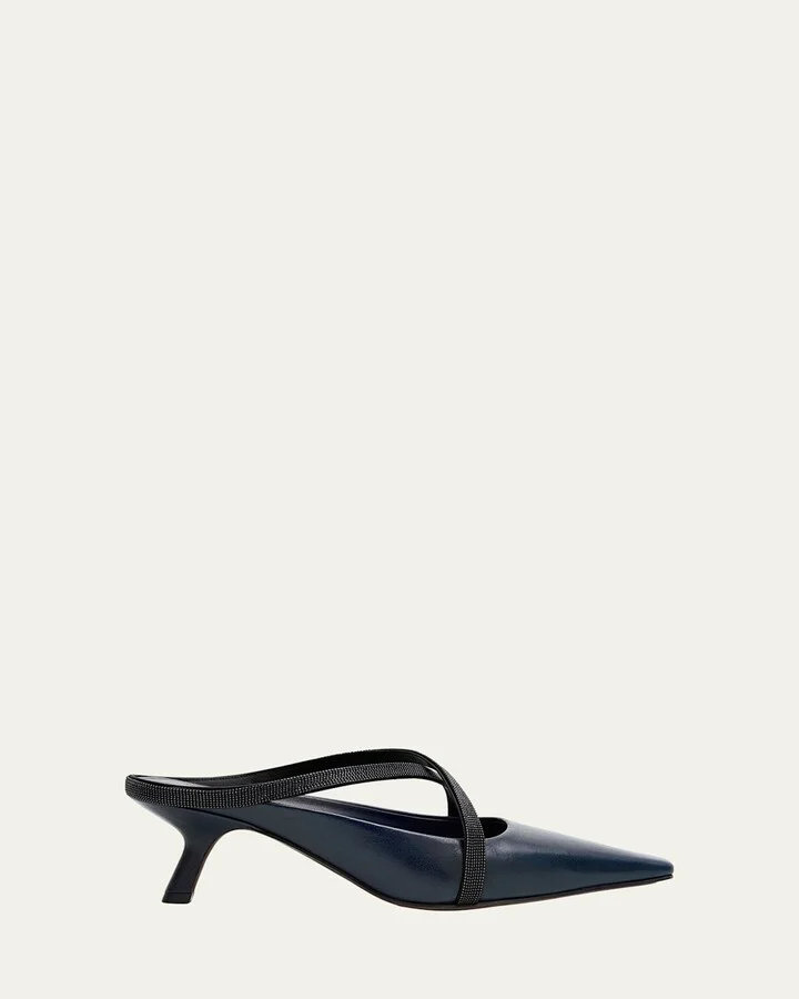 Leather Monili Crisscross Mule Pumps