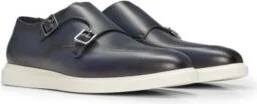 Leather monk shoes with contrast outsole and double strap- Dark Blue Men's Special Occasions size 7
