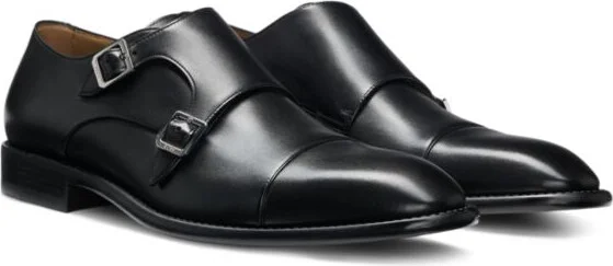 Leather monk shoes with double strap
