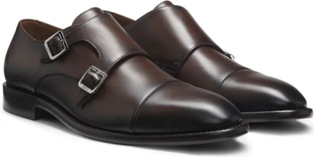 Leather monk shoes with double strap