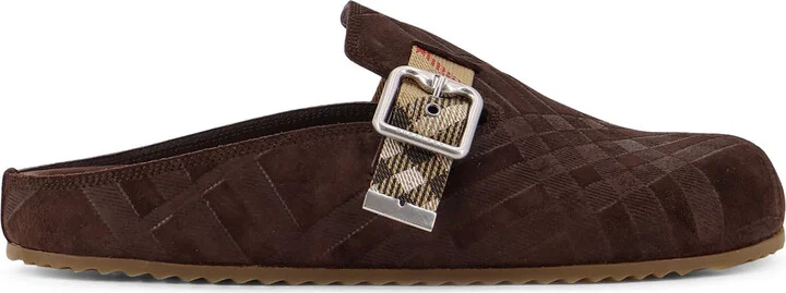 Leather Mule With Check Motif