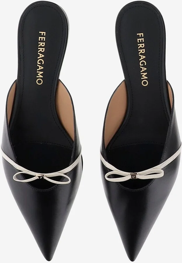 Leather Mules With Bow - Image 2