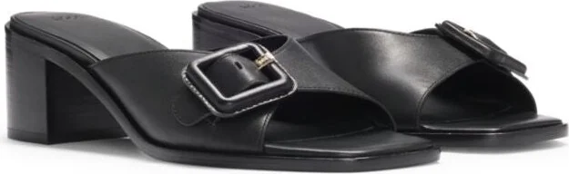 Leather mules with buckle detail