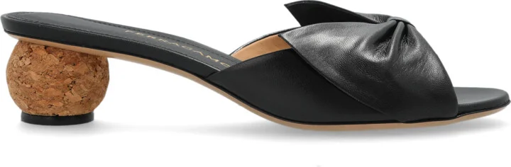 Leather Mules With Heels, , - Black