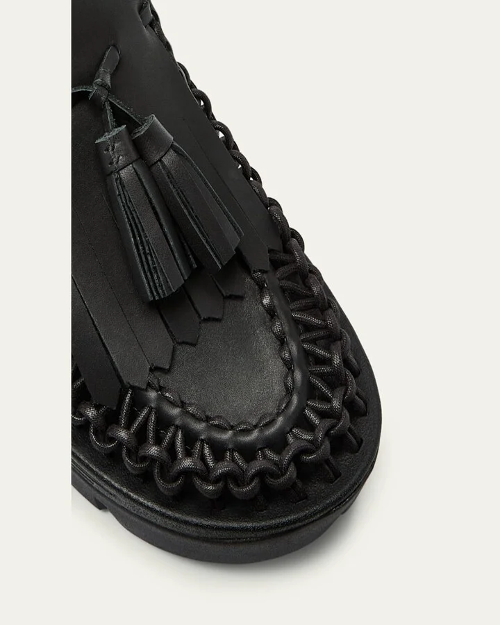 Leather Net Kiltie Tassel Loafers - Image 3