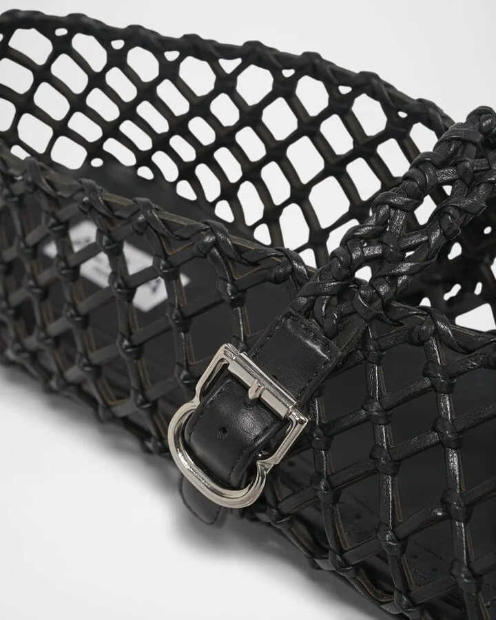 Leather Net Mary Jane Ballerina Flats - Image 3