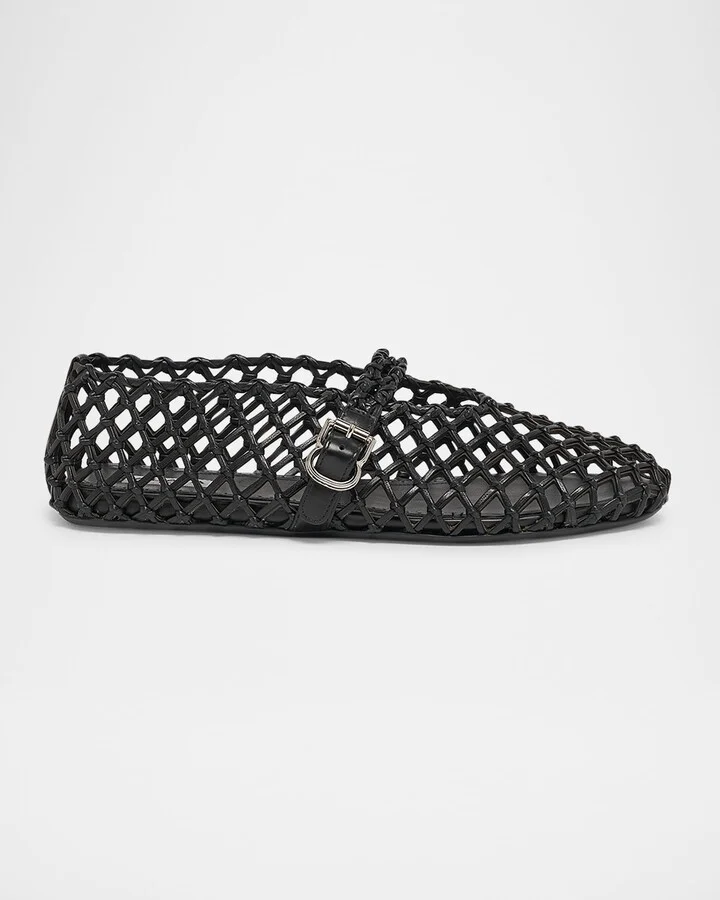 Leather Net Mary Jane Ballerina Flats