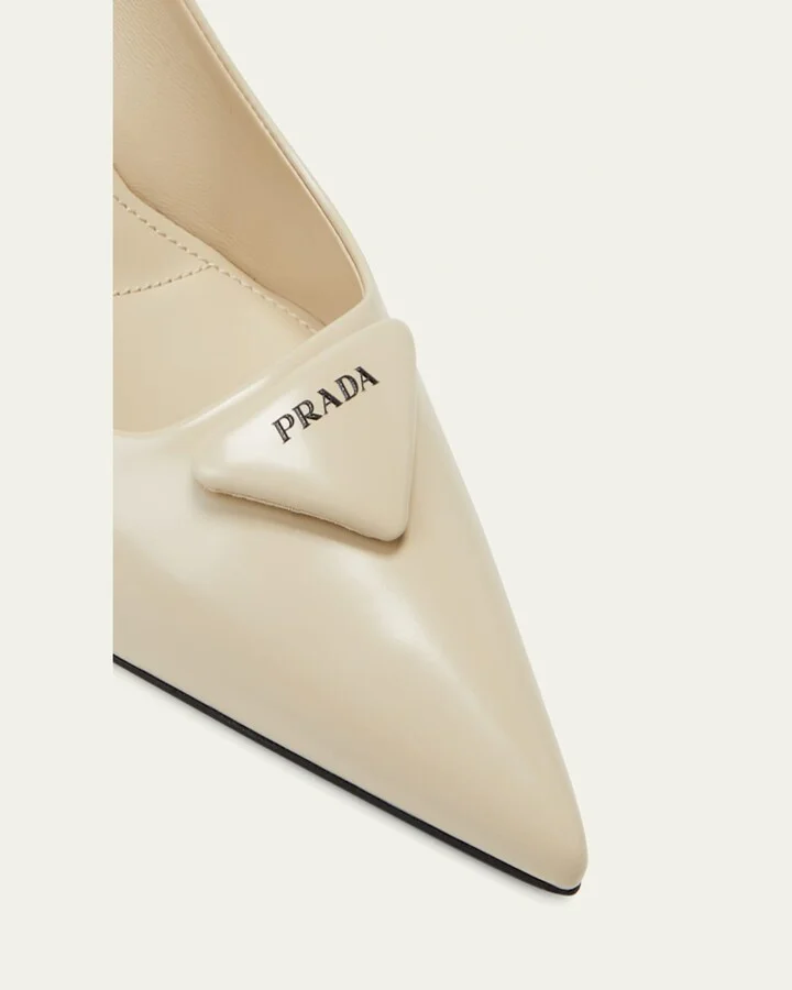 Leather Padded Logo Slingback Pumps - Image 4