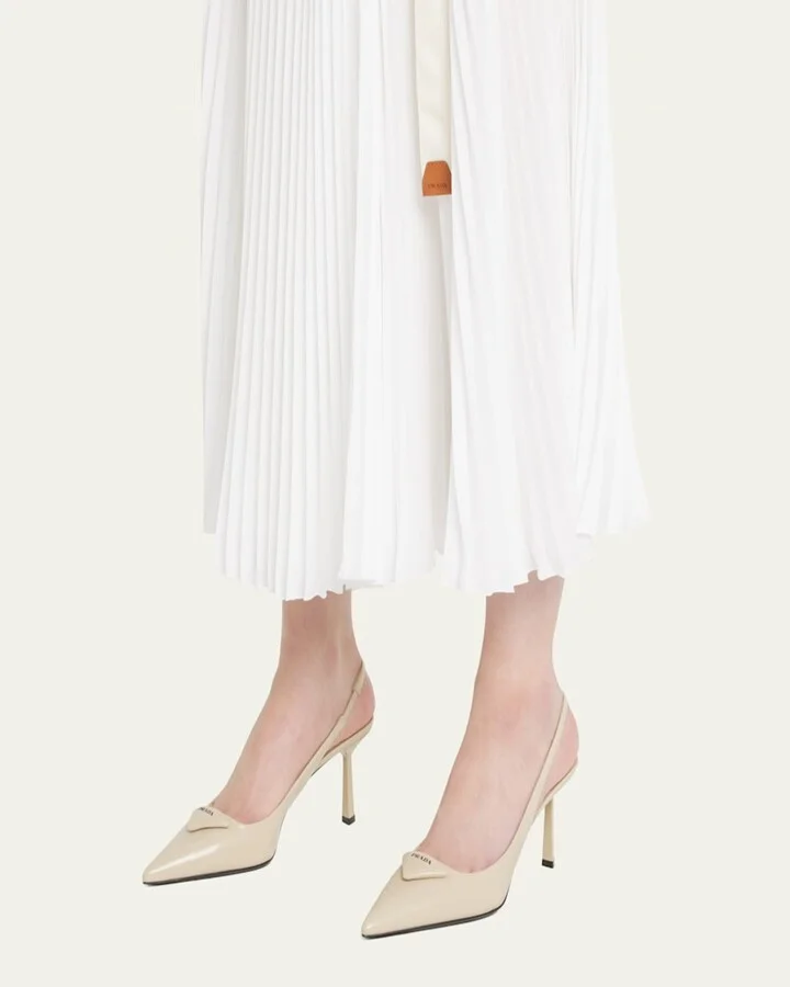 Leather Padded Logo Slingback Pumps - Image 5