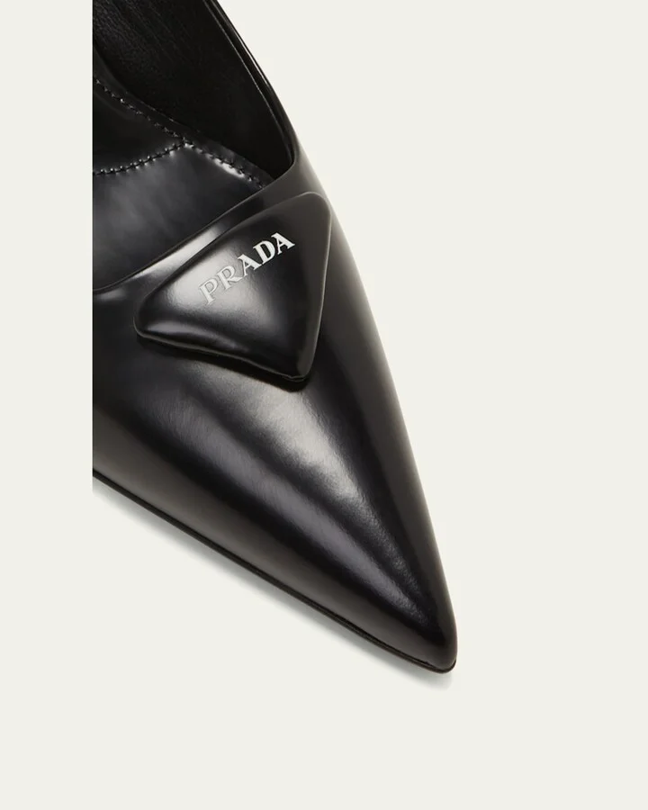 Leather Padded Logo Slingback Pumps - Image 9