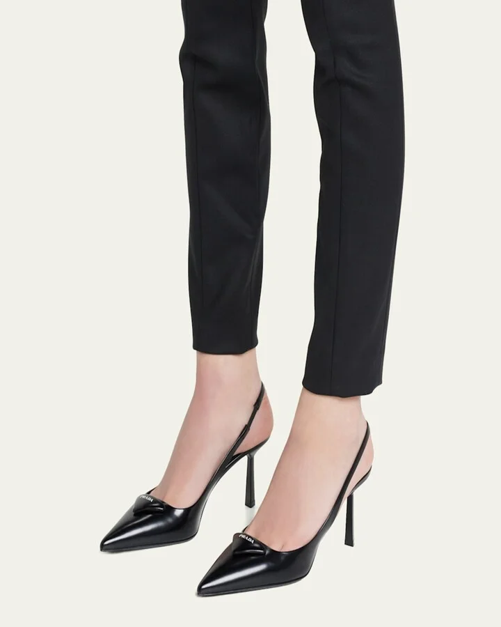 Leather Padded Logo Slingback Pumps - Image 10