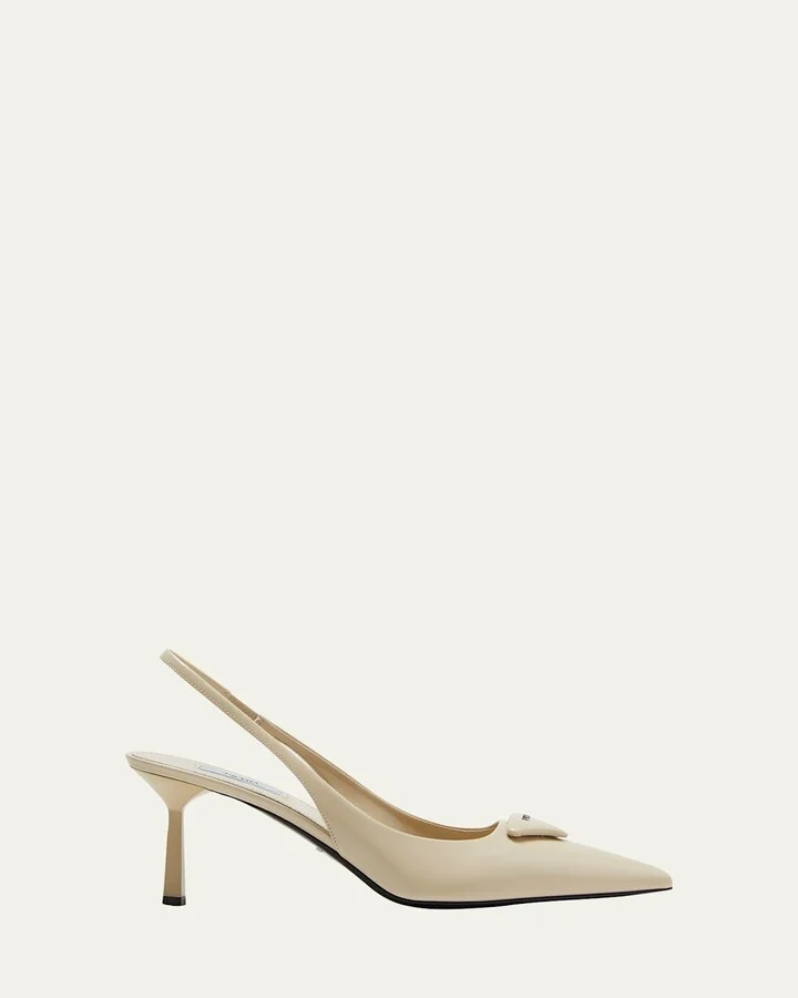 Leather Padded Logo Slingback Pumps