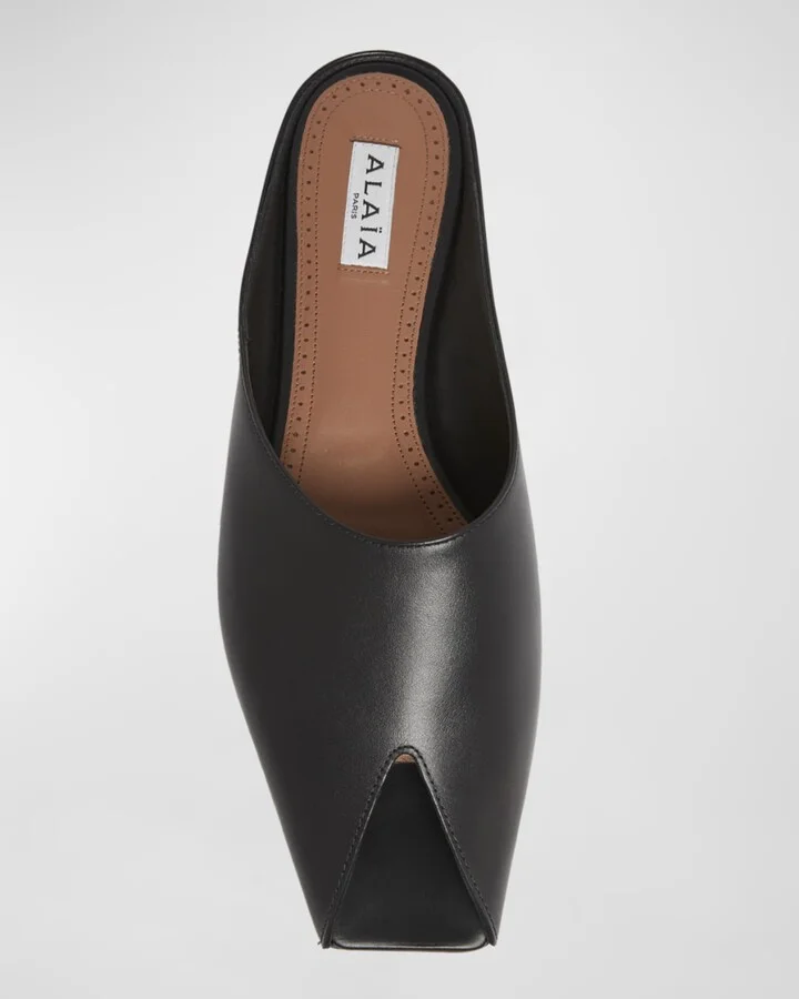 Leather Peep-Toe Ballerina Mules - Image 2