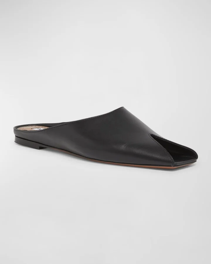 Leather Peep-Toe Ballerina Mules - Image 3
