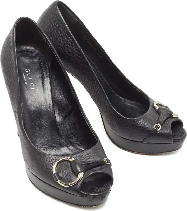 Leather Peep-Toe Platform Pumps - Image 4