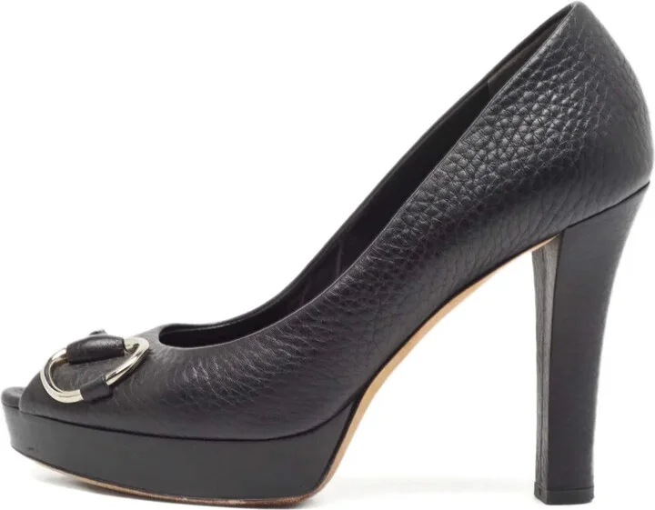Leather Peep-Toe Platform Pumps