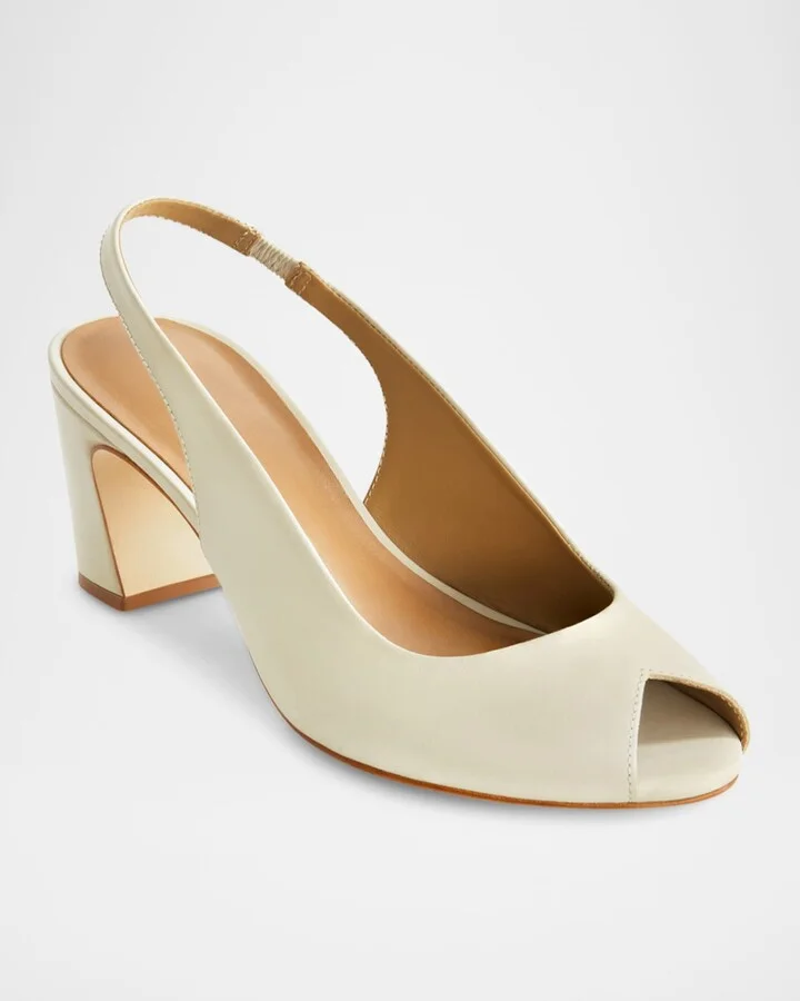 Leather Peep-Toe Slingback Pumps - Image 4