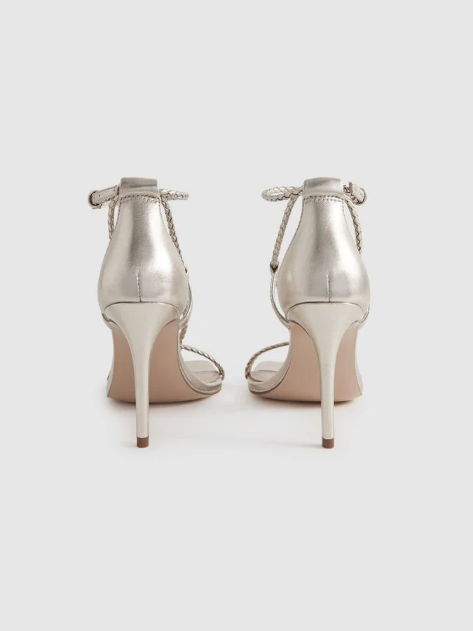 Leather Plaited Strappy Heeled Sandals - Image 4