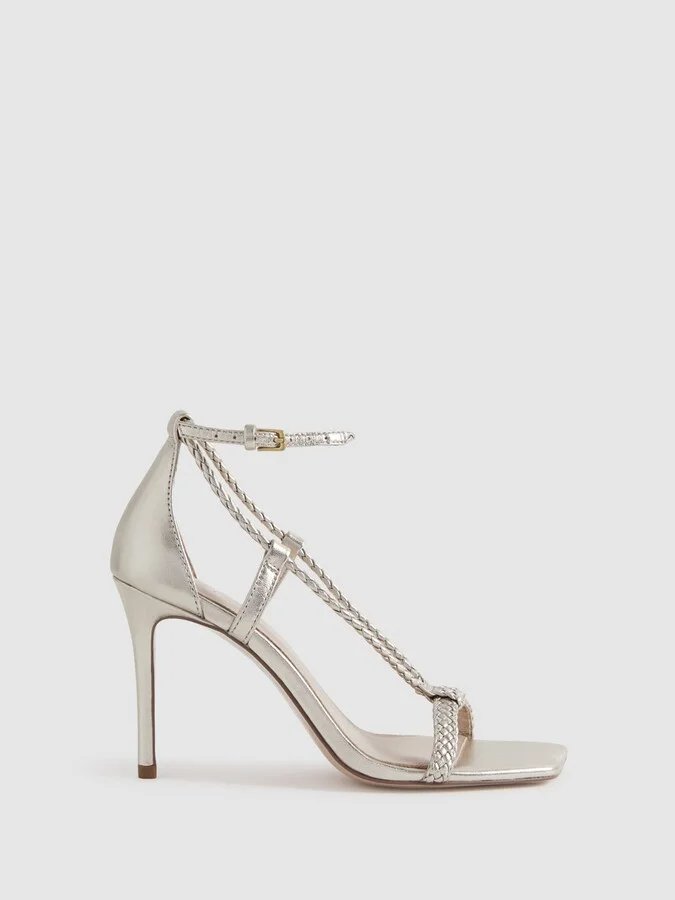 Leather Plaited Strappy Heeled Sandals