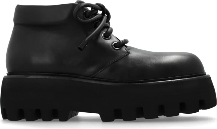 Leather Platform Boots, , - Black