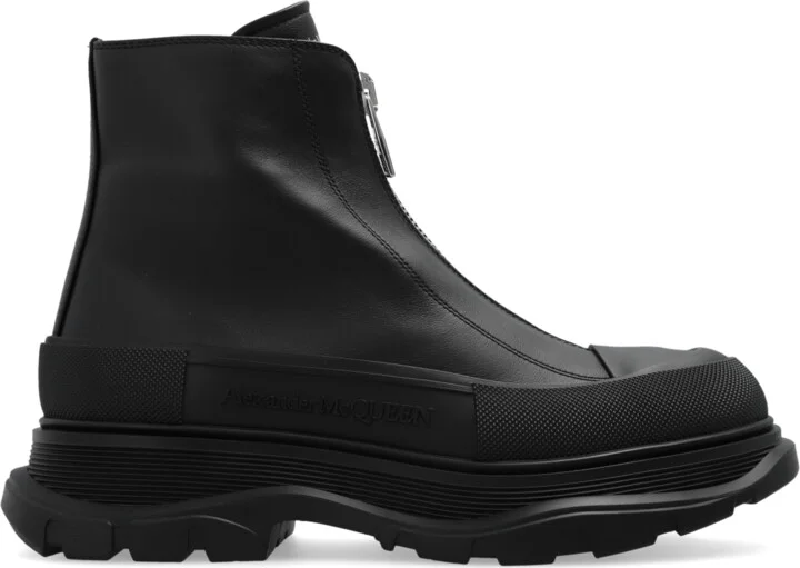 Leather Platform Boots, , - Black