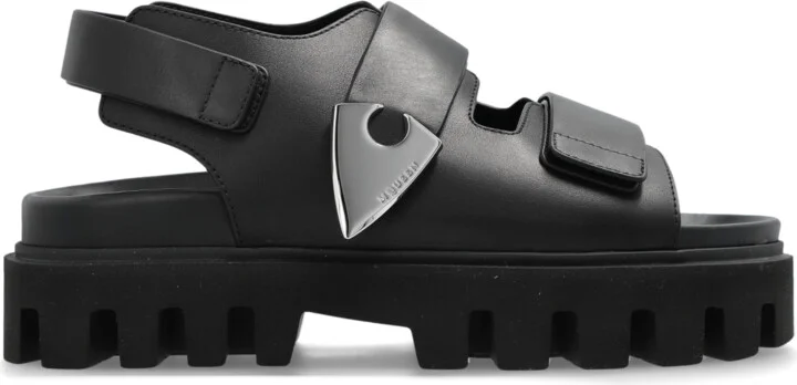 Leather Platform Sandals, , - Black