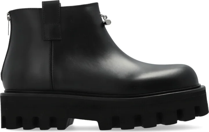 Leather Platform Shoes, , - Black
