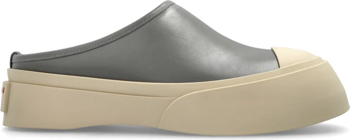 Leather Platform Slides, , - Grey