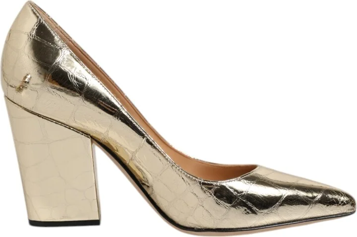 Leather Pointed Toe Block Heels Women's Shoes