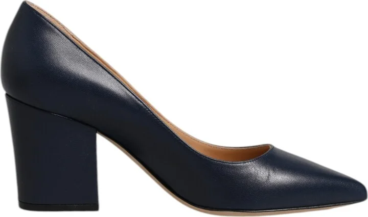 Leather Pointed Toe Block Heels Women's Shoes (Pre-Owned)