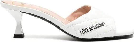Leather Quilted Heeled Slides, White