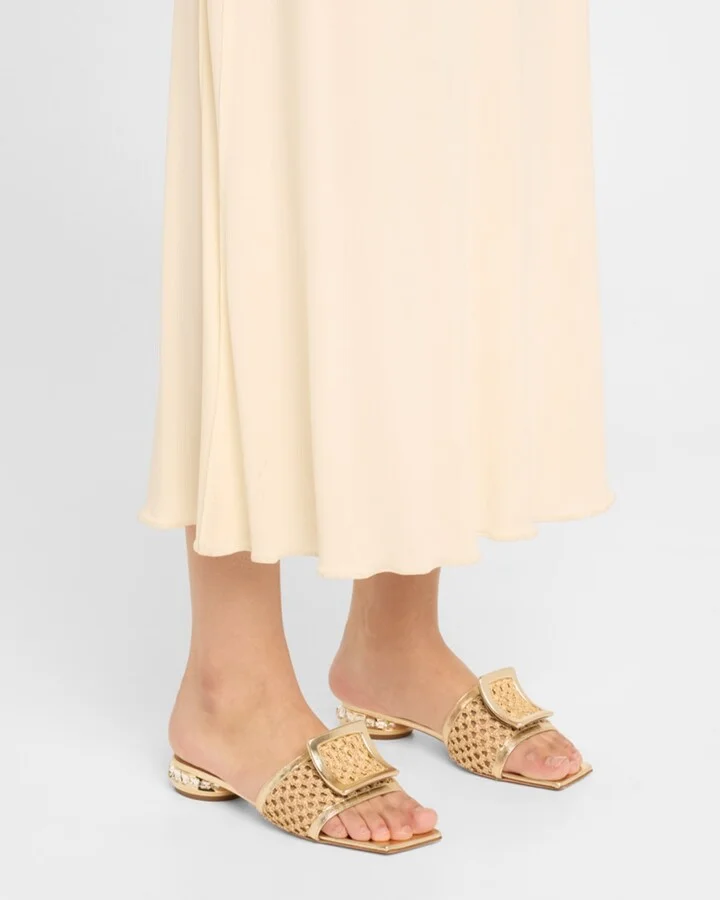 Leather & Raffia Jewel Slide Mules - Image 4